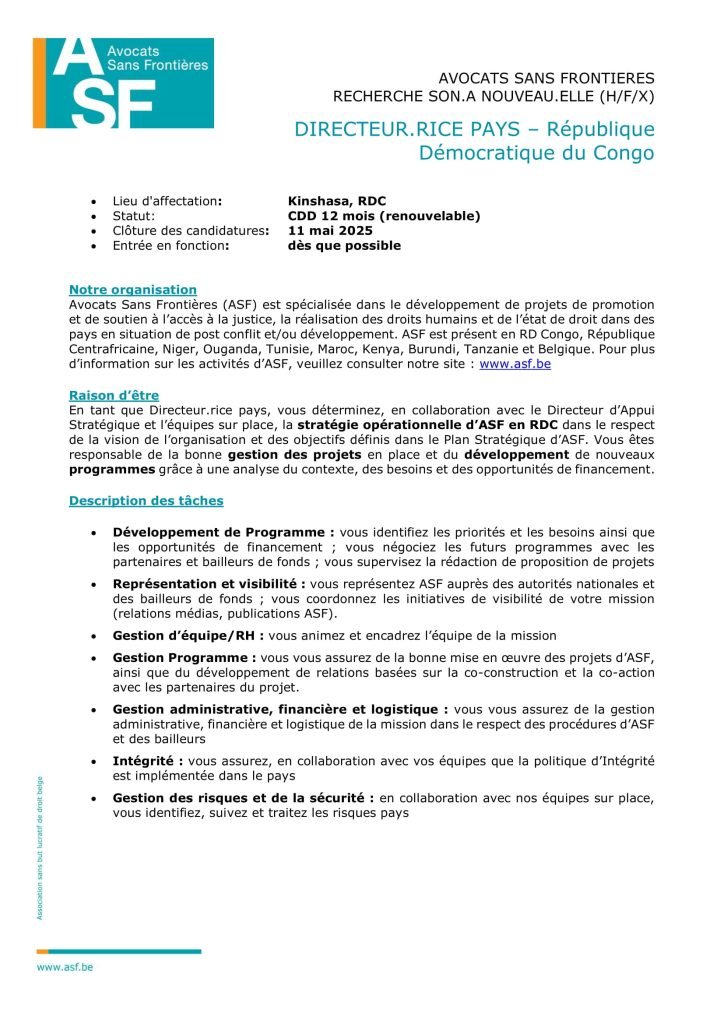 Avocats Sans Frontières (ASF) lance un avis de recrutement d'un(e ...