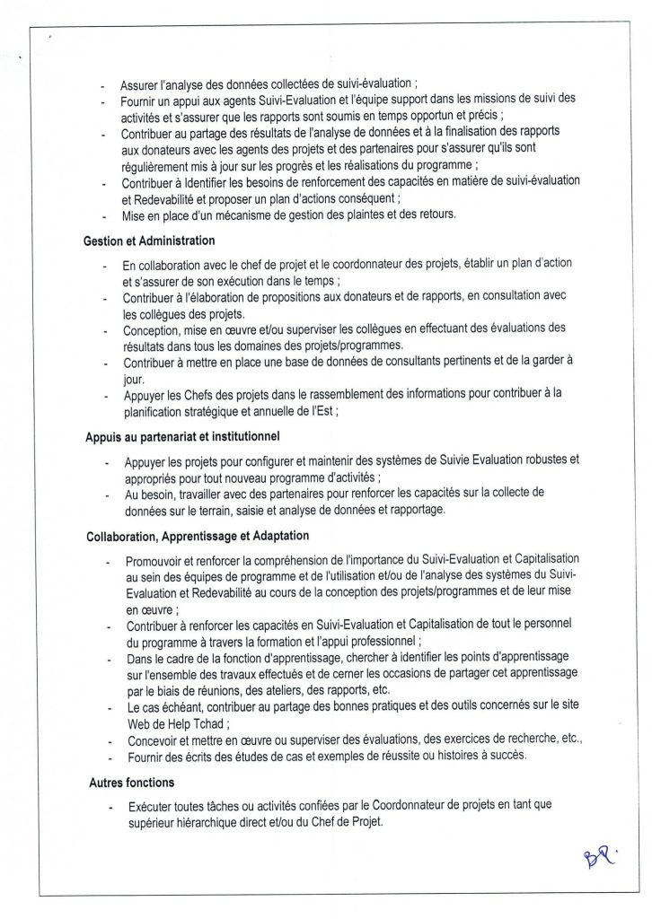 L'Association HELP - Tchad lance un avis de recrutement d'un(e ...